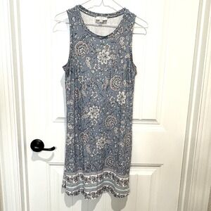 Loft Women's Dress M Petite Blue Floral Rayon Sleeveless Midi Length